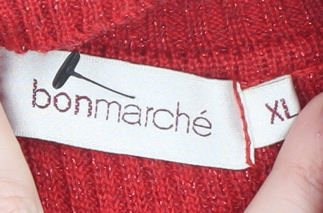 Bonmarché Women's Red Mock Neck Short Sleeve Pullover Jumper XL