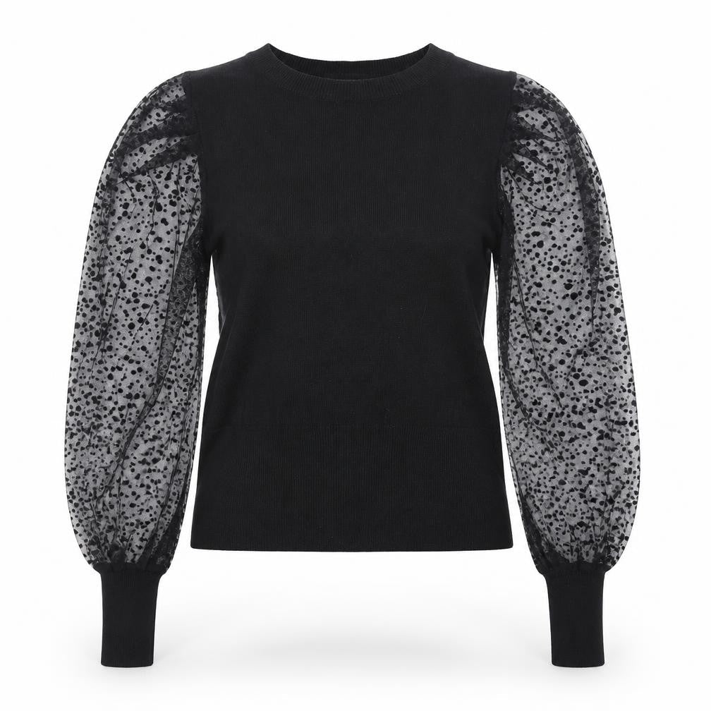 Tu Women Black Puff Sleeve Crew Neck Pullover Jumper Size 12