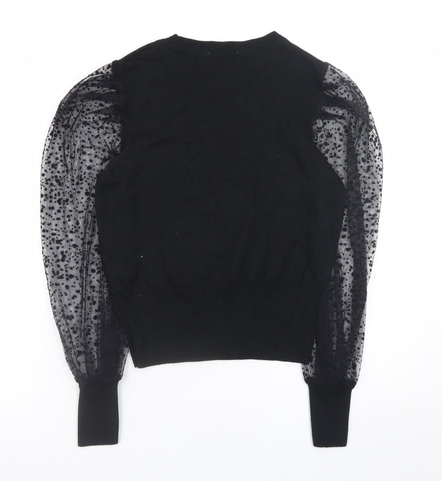 Tu Women Black Puff Sleeve Crew Neck Pullover Jumper Size 12