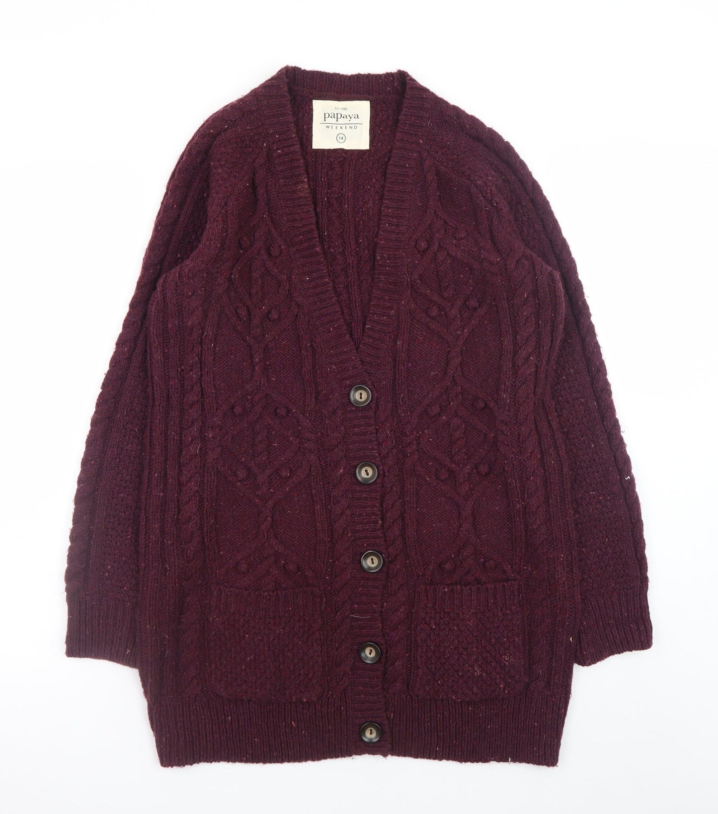 Papaya Weekend Women's Purple Cable Knit Long Sleeve Cardigan Size 14