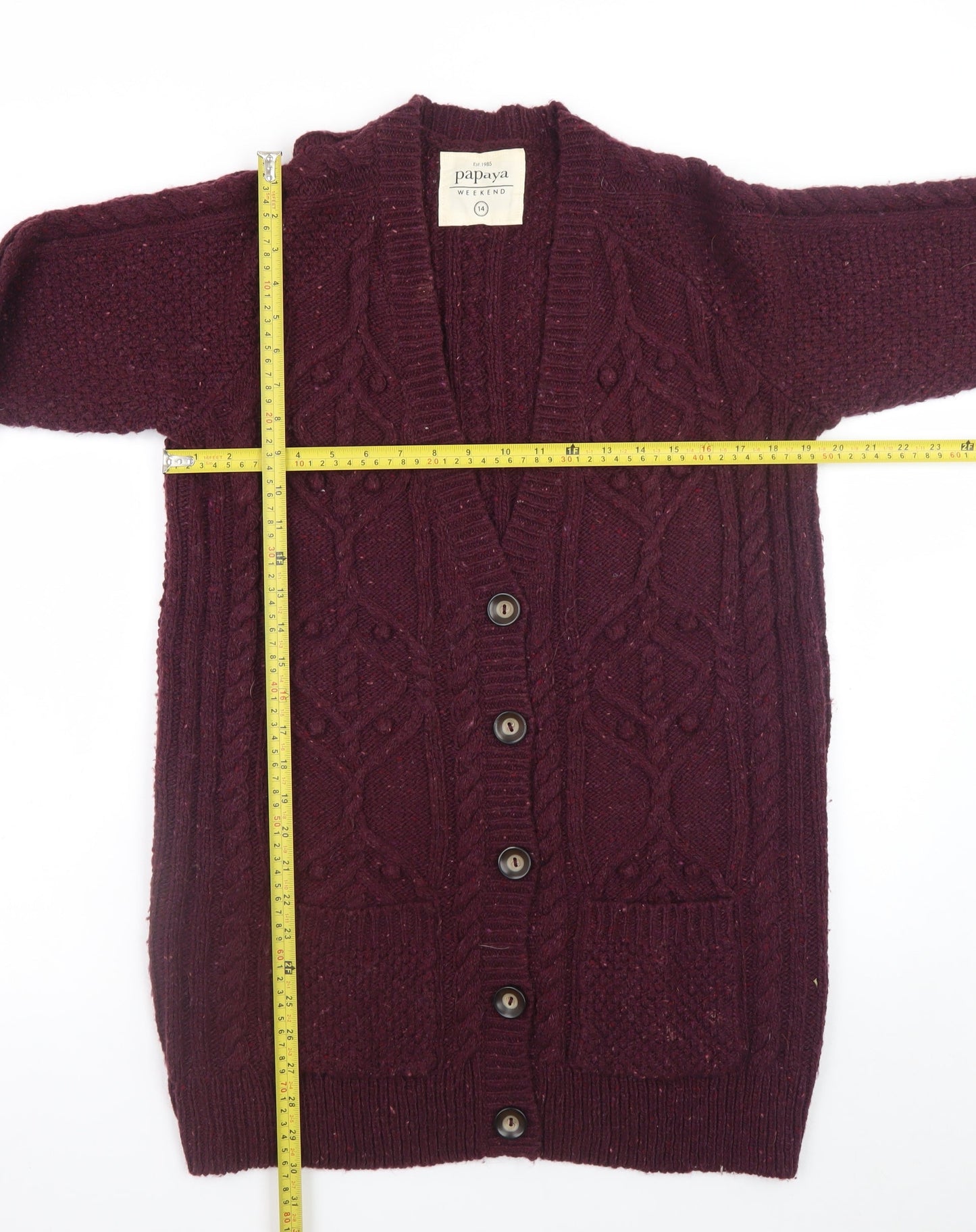 Papaya Weekend Women's Purple Cable Knit Long Sleeve Cardigan Size 14