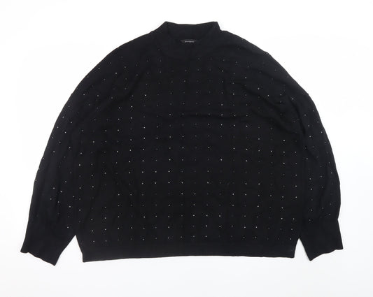 Peacocks Womens Black Size 24 Mock Neck Beaded Pullover Jumper