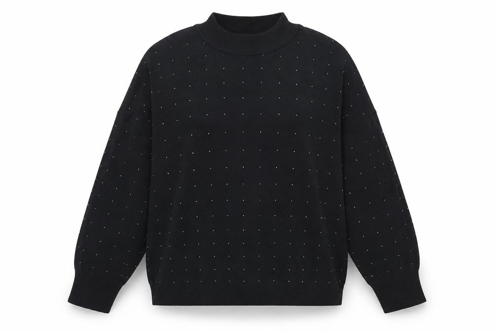 Peacocks Womens Black Size 24 Mock Neck Beaded Pullover Jumper