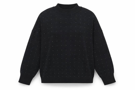 Peacocks Womens Black Size 24 Mock Neck Beaded Pullover Jumper