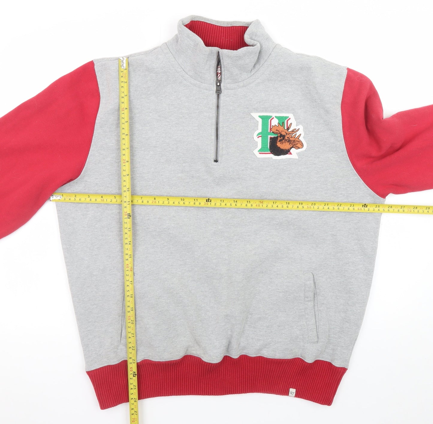 47 Brand Men's Grey Red 1/4 Zip Fleece Sweatshirt XL