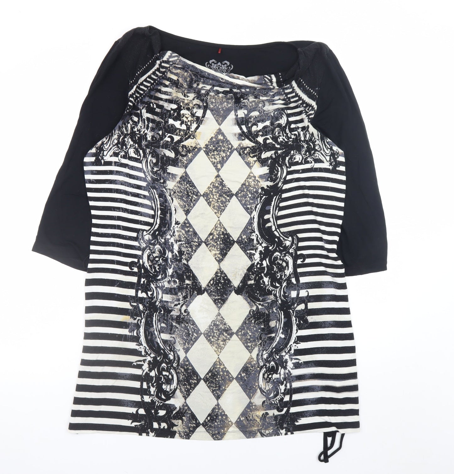 Olsen Women Black Argyle Shift Dress Size 16 3/4 Sleeve Viscose