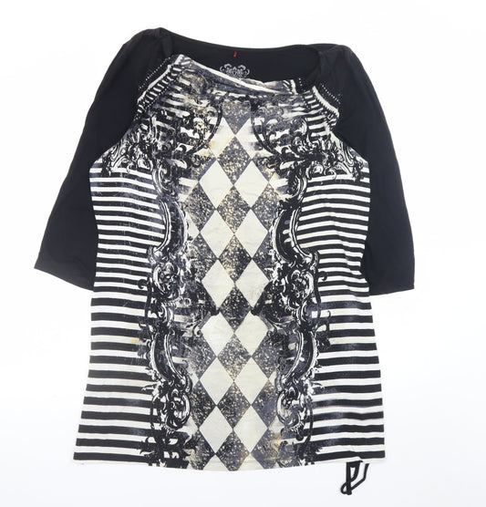 Olsen Women Black Argyle Shift Dress Size 16 3/4 Sleeve Viscose