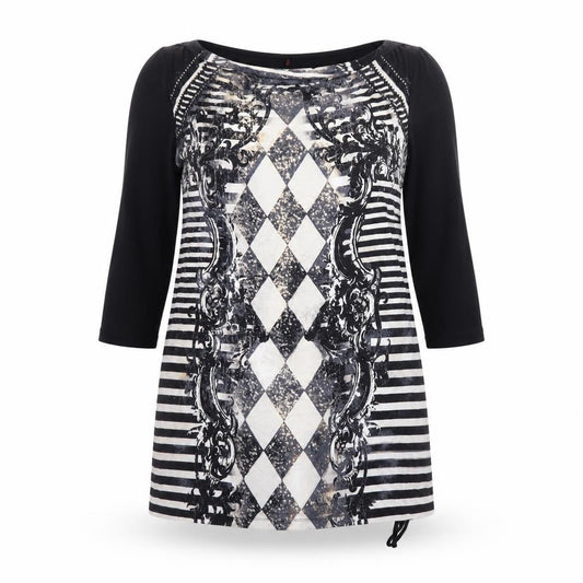Olsen Women Black Argyle Shift Dress Size 16 3/4 Sleeve Viscose