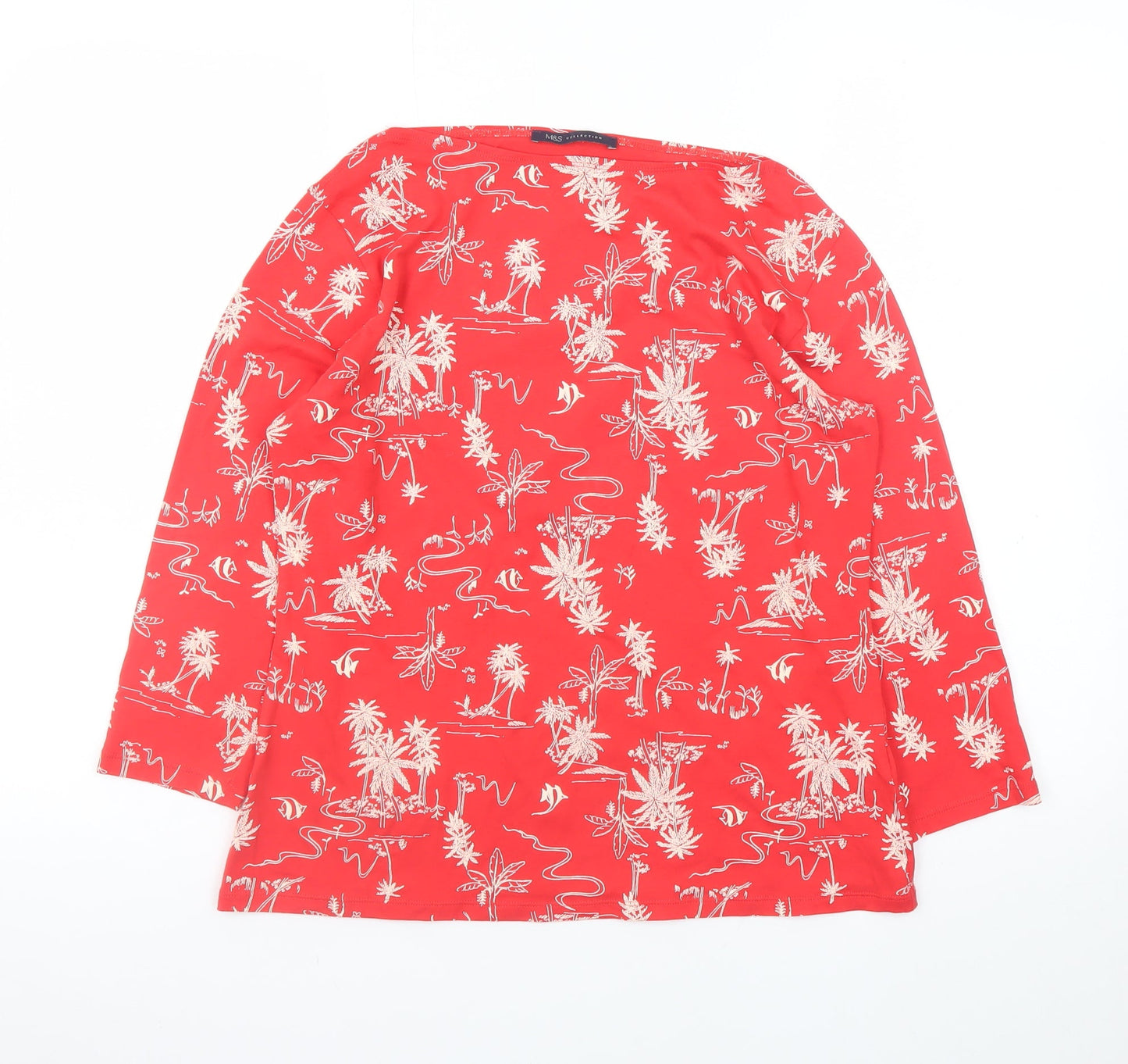 Marks and Spencer Women’s Red Tropical Print Cotton T-Shirt Size 14