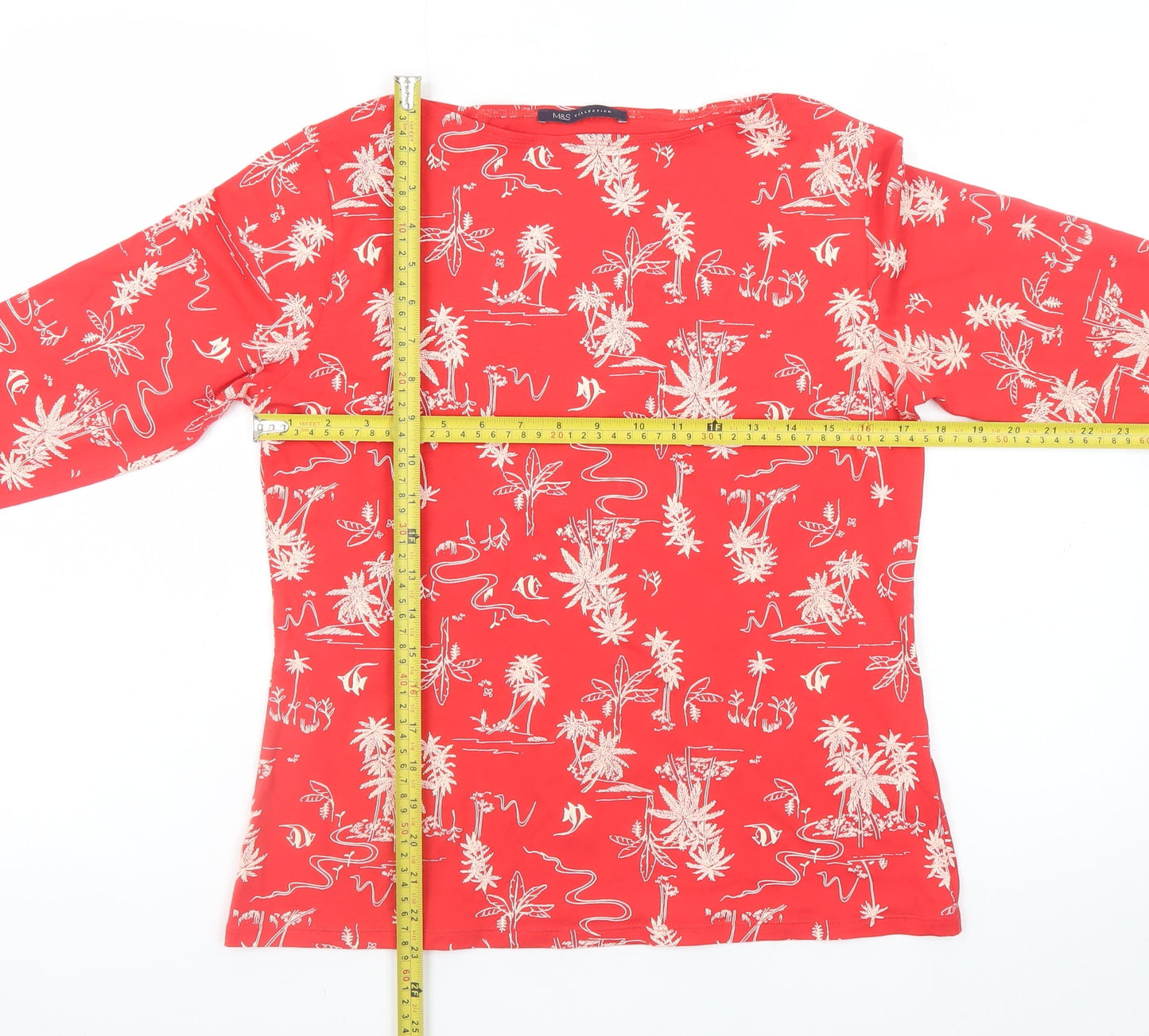 Marks and Spencer Women’s Red Tropical Print Cotton T-Shirt Size 14