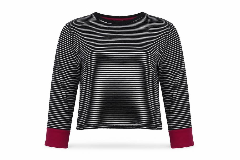 Warehouse Women's Black Striped Long Sleeve Jersey T-Shirt Size 16