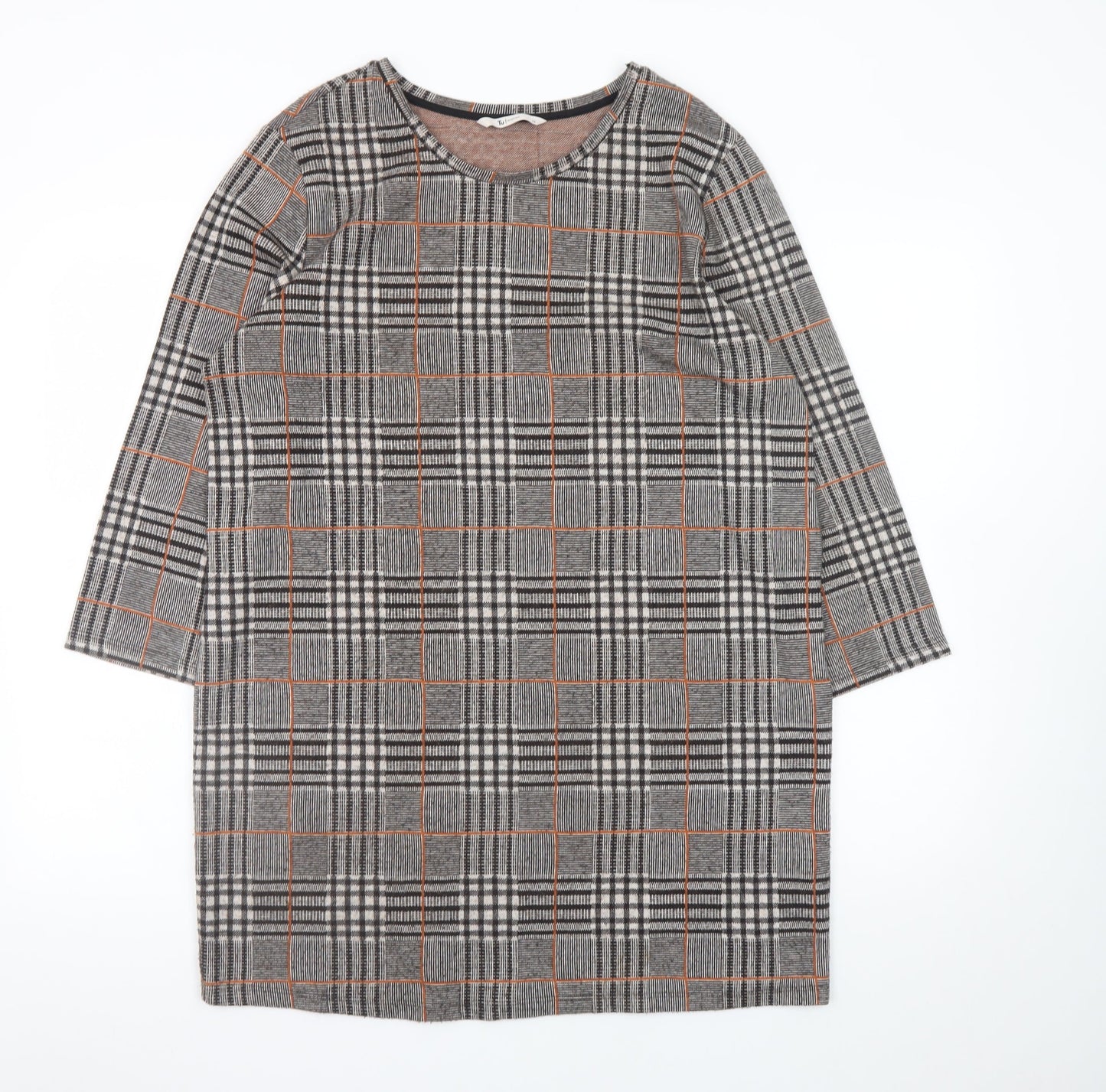 Tu Women Grey Check Shift Dress Size 14 3/4 Sleeve Workwear