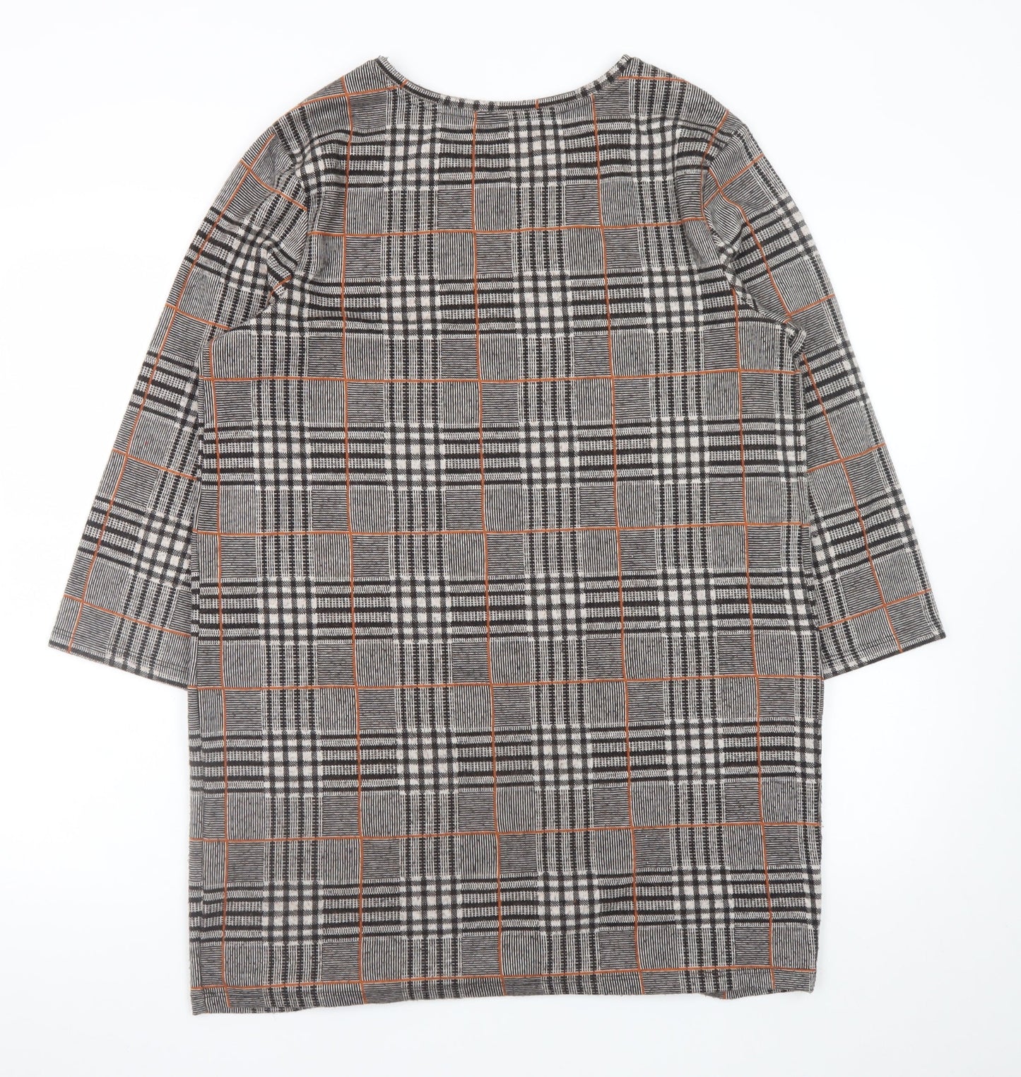 Tu Women Grey Check Shift Dress Size 14 3/4 Sleeve Workwear