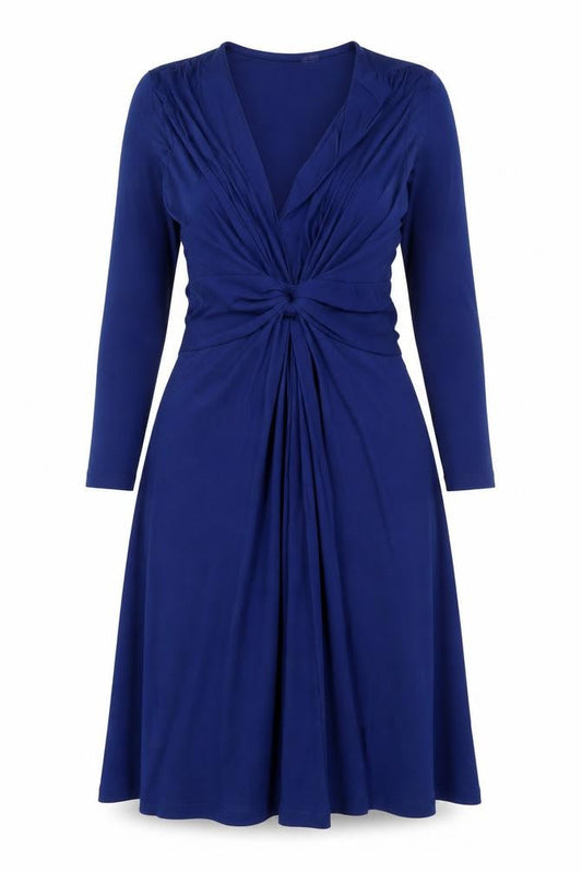 Seraphine Women’s Blue V-Neck Ruched Long Sleeve Maternity Wrap Dress UK 8