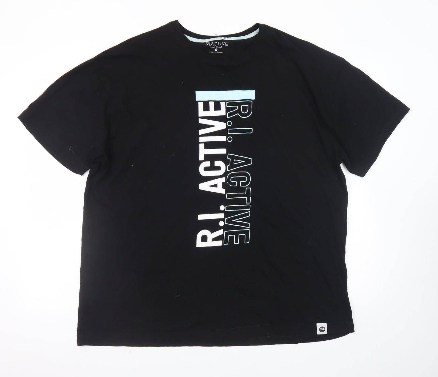 River Island Men’s Black R.I Active Cotton Graphic Crew Neck T-Shirt Size L