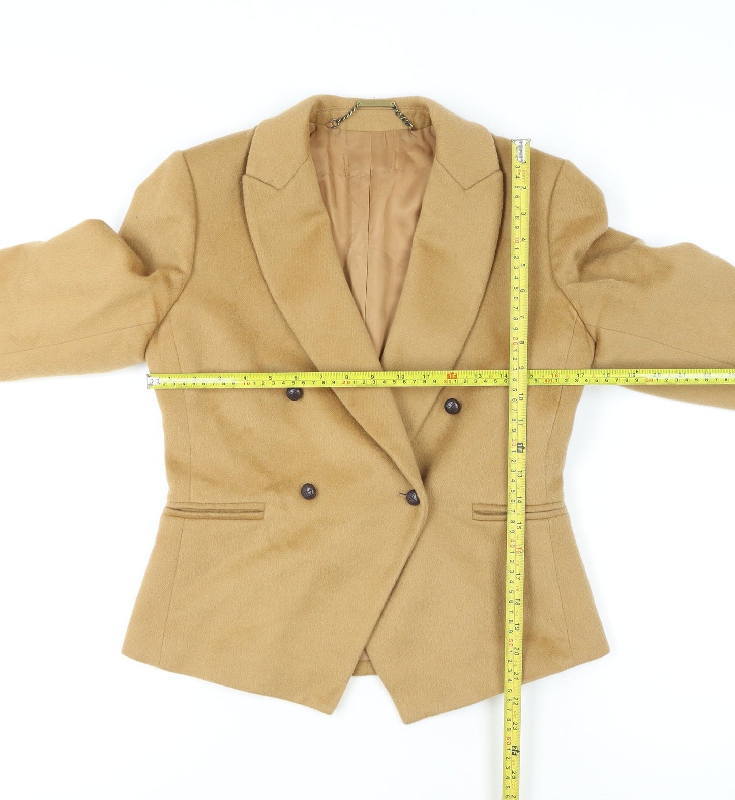 Hobbs Women Beige Wool Double-Breasted Blazer Jacket UK 10