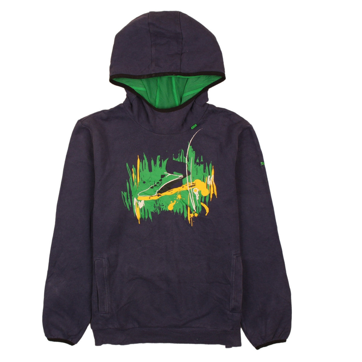 Puma Boys Black Pullover Hoodie 14 Years with Green Graphic Print