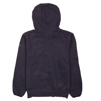 Back view of Puma boys’ black pullover hoodie 14 years with green graphic print