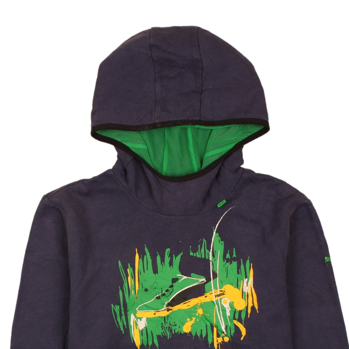 Puma Boys Black Pullover Hoodie 14 Years with Green Graphic Print