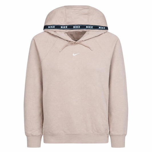Nike Womens Beige Pullover Hoodie Small Cotton Blend Logo Hooded Sweatshirt
