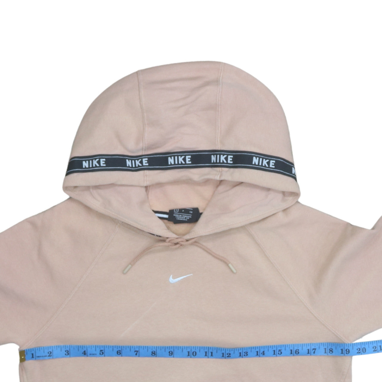 Nike Womens Beige Pullover Hoodie Small Cotton Blend Logo Hooded Sweatshirt