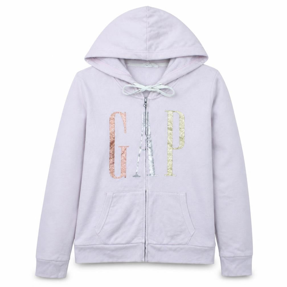 Gap Women Pink Full Zip Hoodie Medium Glitter Logo Cotton Blend