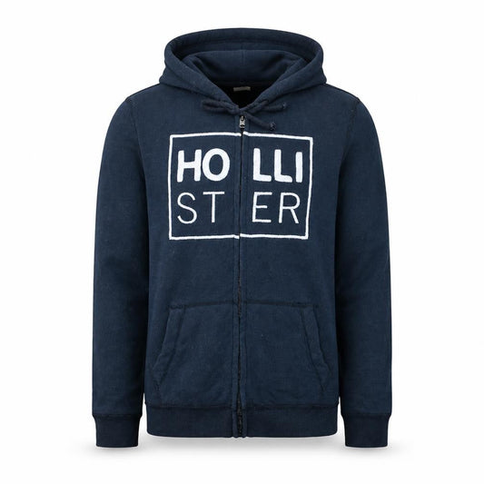 Hollister Men's Blue Full Zip Hoodie M Logo Fleece Sweatshirt