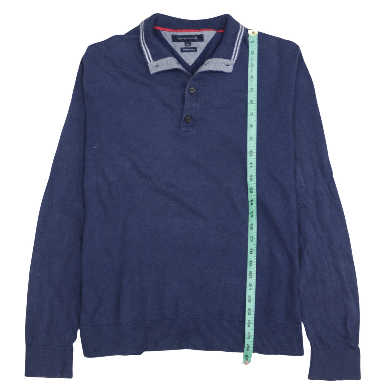 Tommy Hilfiger Men's Blue Cotton Collared Henley Jumper 2XL