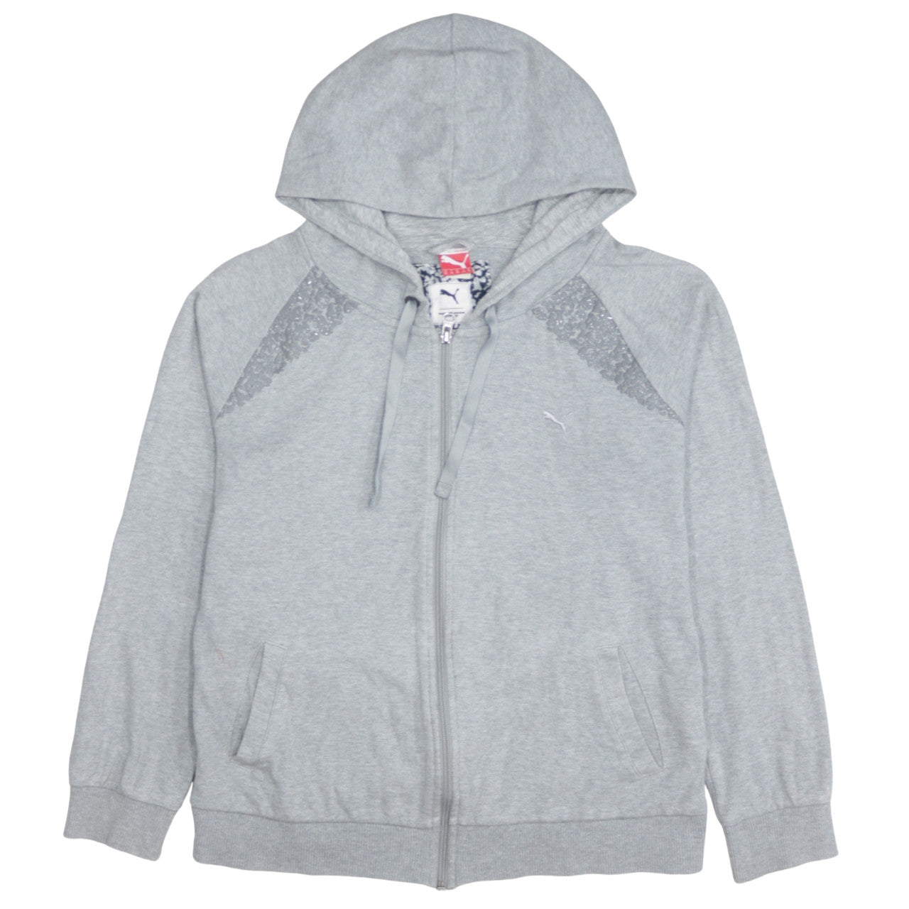 Puma Women Grey Full Zip Hoodie XL Cotton Sequin Detail