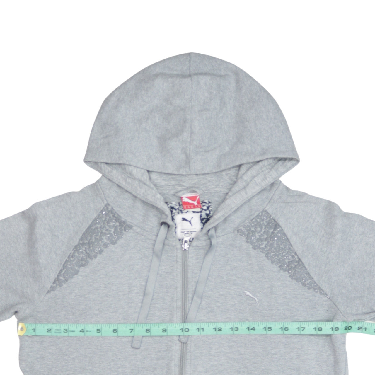 Puma Women Grey Full Zip Hoodie XL Cotton Sequin Detail