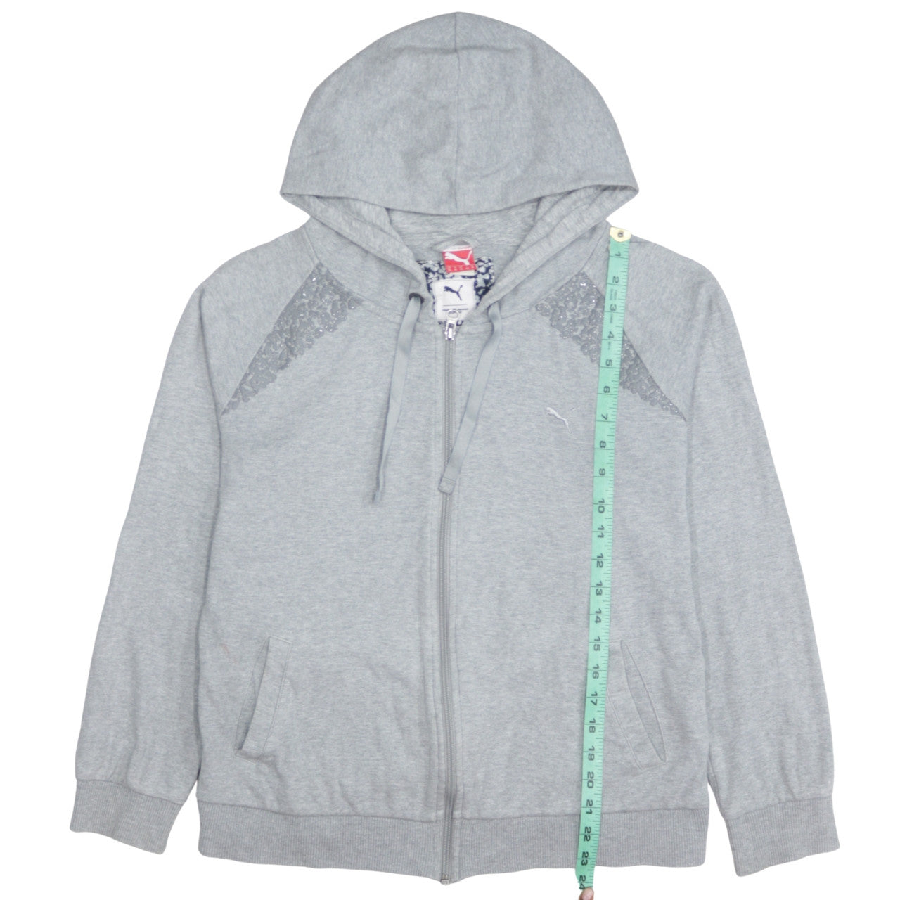 Puma Women Grey Full Zip Hoodie XL Cotton Sequin Detail