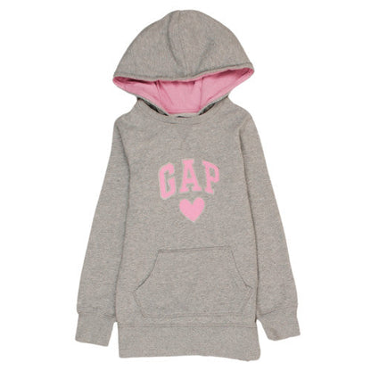Additional front view of Gap Kids girls’ grey hooded pullover sweatshirt medium with logo print