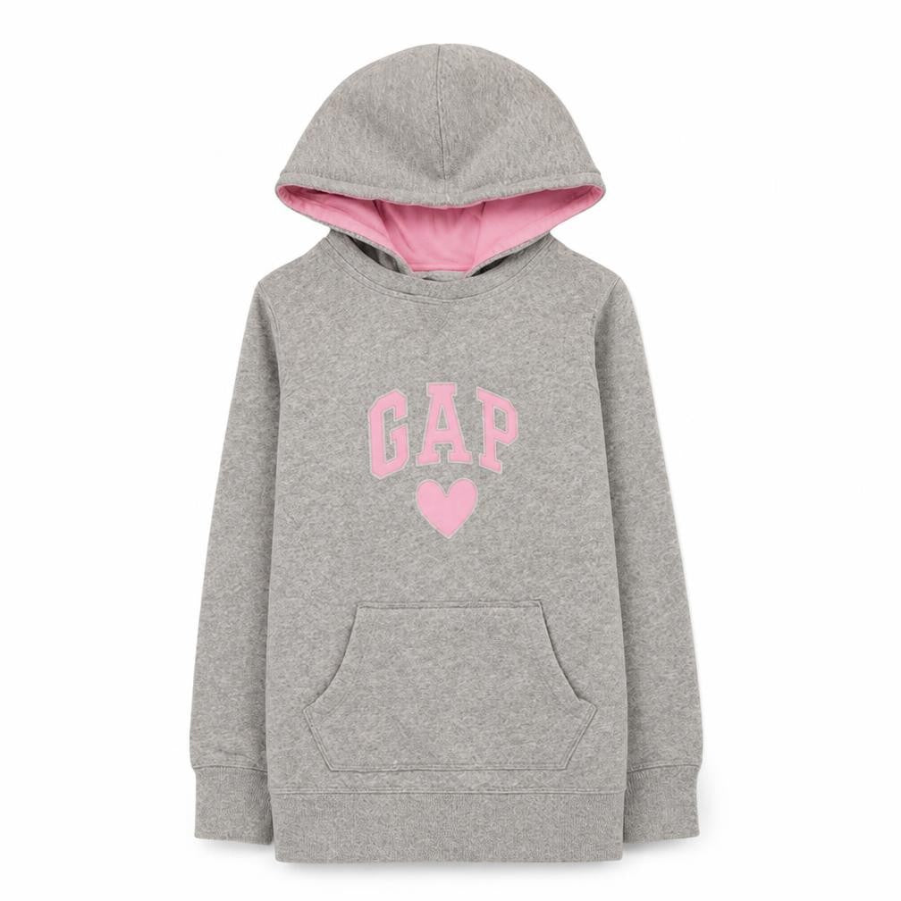 GAP Kids Girls Grey Hooded Pullover Sweatshirt Medium with Logo Print