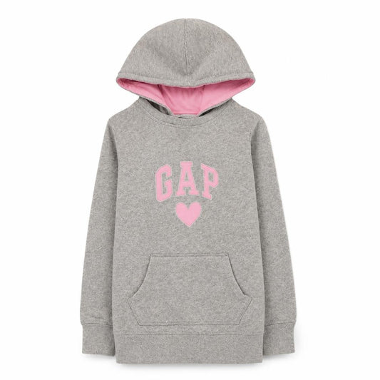 GAP Kids Girls Grey Hooded Pullover Sweatshirt Medium with Logo Print