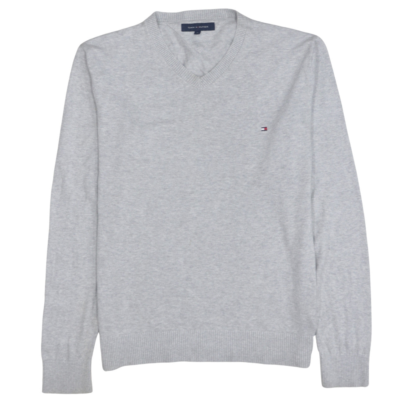 Tommy Hilfiger Men's Grey V-Neck Cotton Jumper Size M