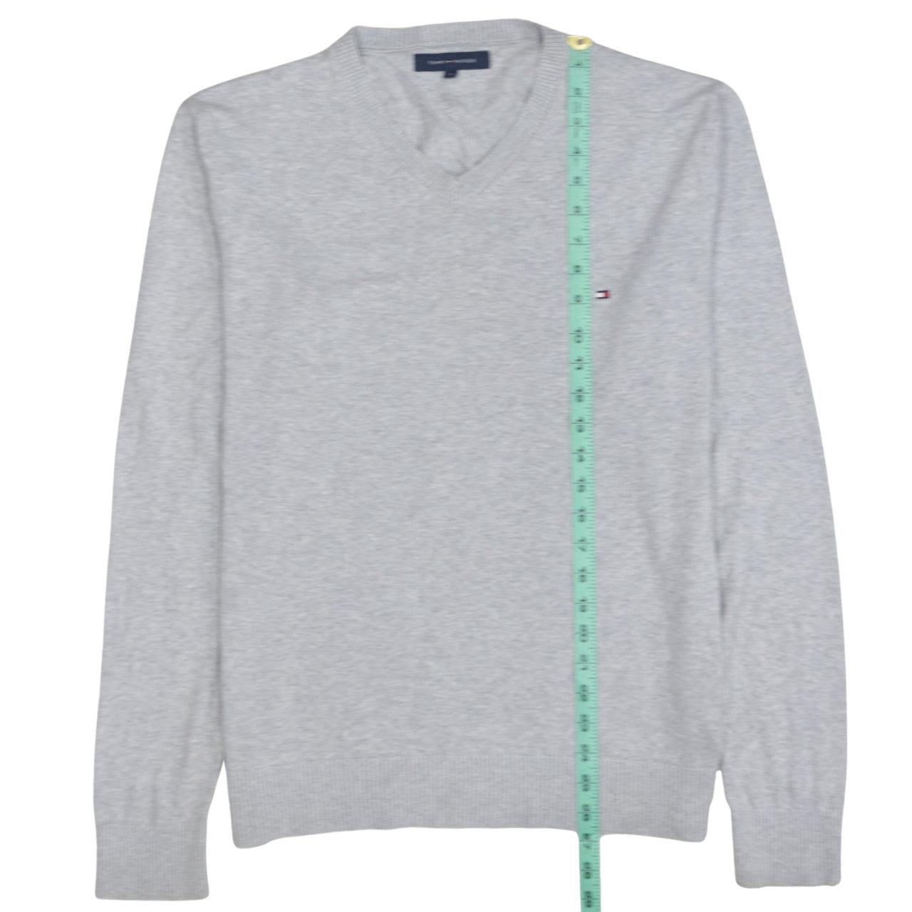 Tommy Hilfiger Men's Grey V-Neck Cotton Jumper Size M