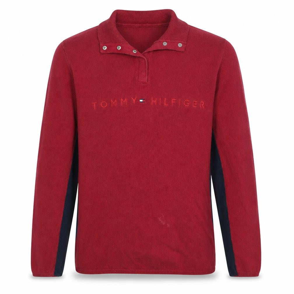 Tommy Hilfiger Men's Red Cotton Henley Jumper Size M