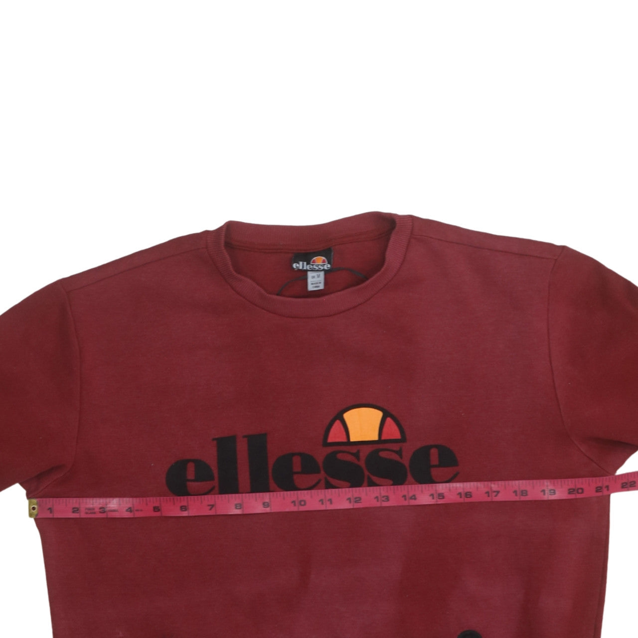 Ellesse Men Red Pullover Sweatshirt M Logo Crew Neck Zip Pockets