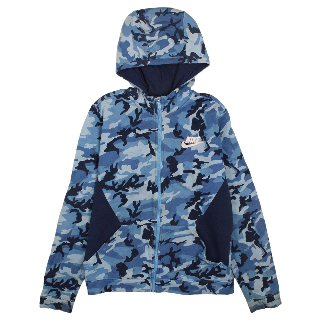 Nike Boys Blue Camouflage Full Zip Hoodie Fleece XL