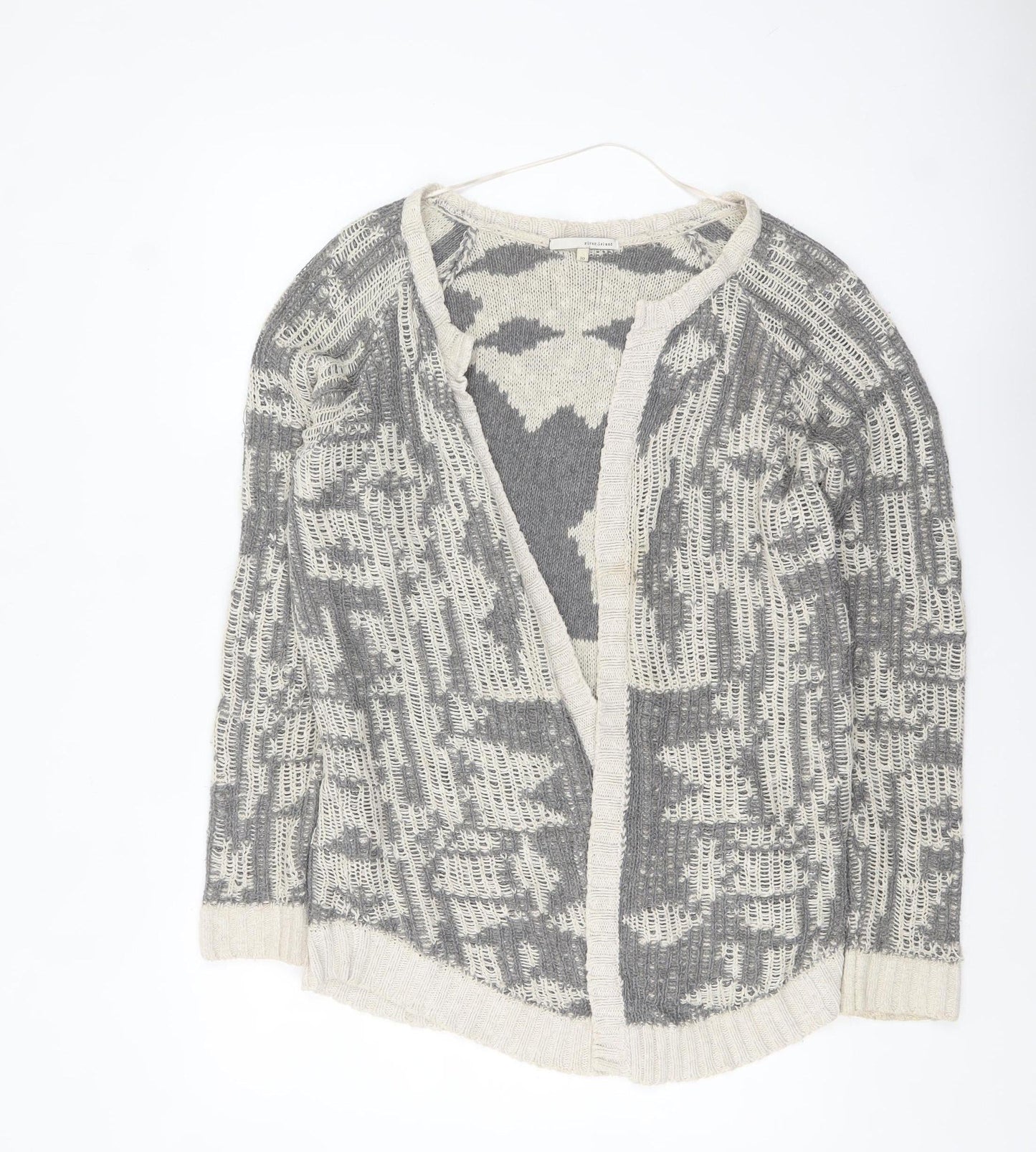 River Island Women’s Grey Geometric Knit Open Cardigan Size 10