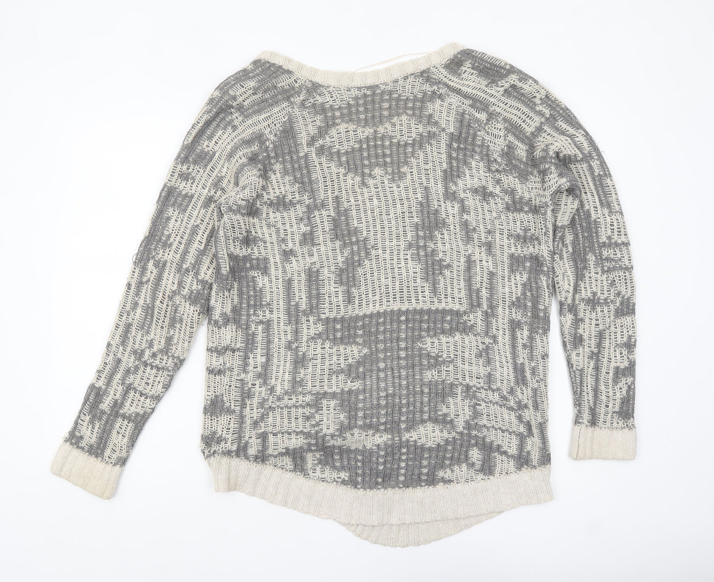 River Island Women’s Grey Geometric Knit Open Cardigan Size 10
