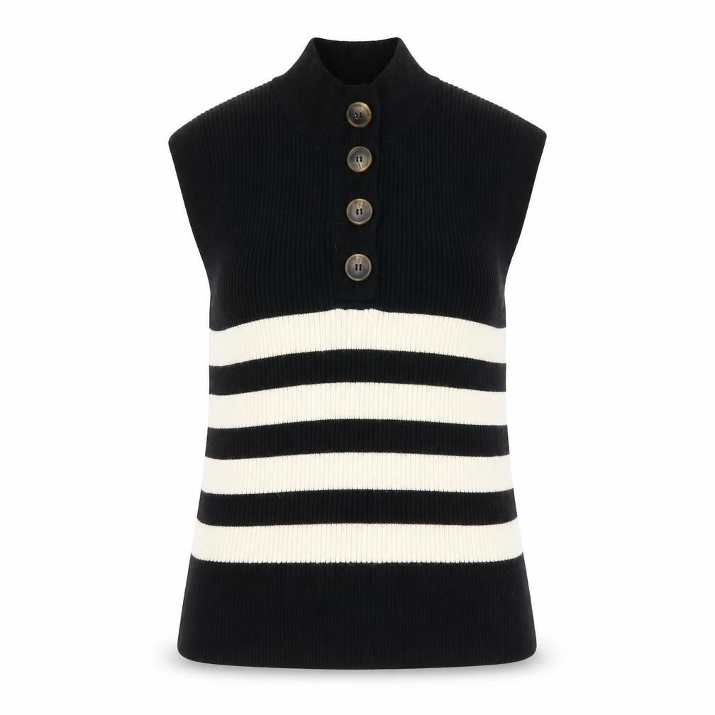Mango Women’s Black Striped Sleeveless Knit Vest Jumper XL