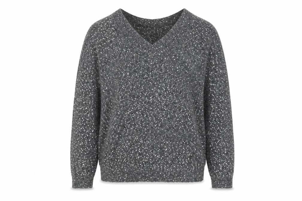Hush Women Grey Sequin V-Neck Wool Blend Pullover Jumper M