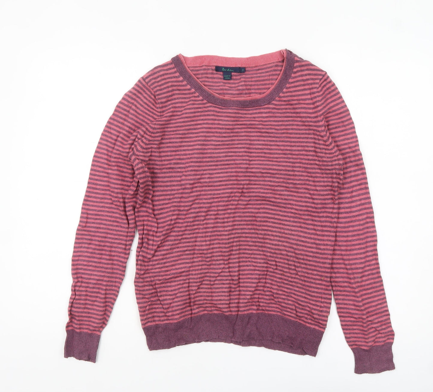 Boden Women Pink Striped Crew Neck Long Sleeve Pullover Jumper Size 14