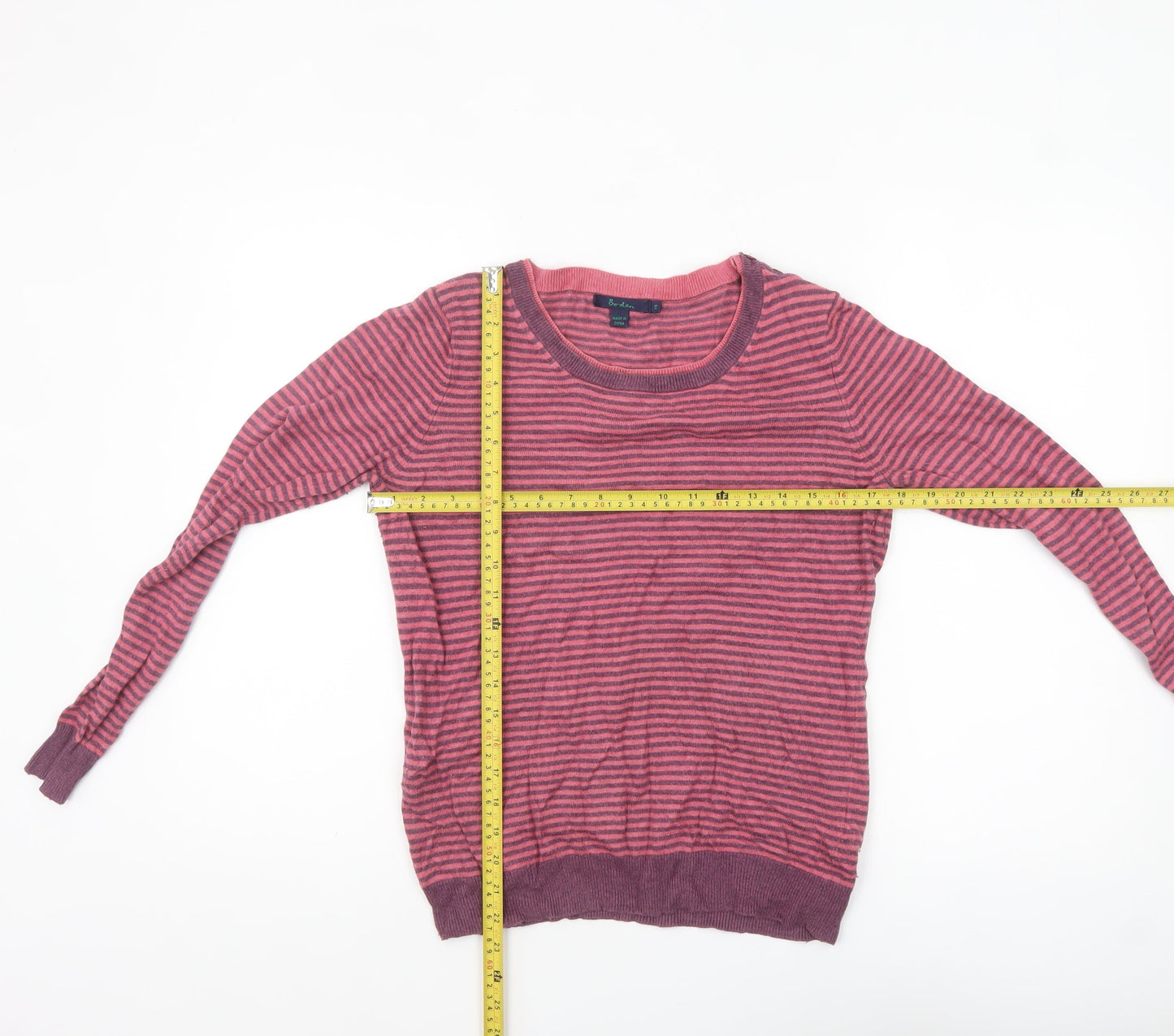 Boden Women Pink Striped Crew Neck Long Sleeve Pullover Jumper Size 14