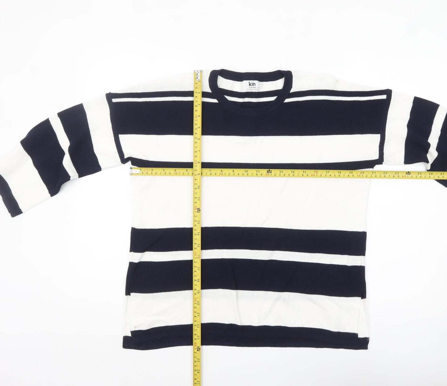 Kin by John Lewis Women's Navy White Striped Crew Neck Jumper Size S