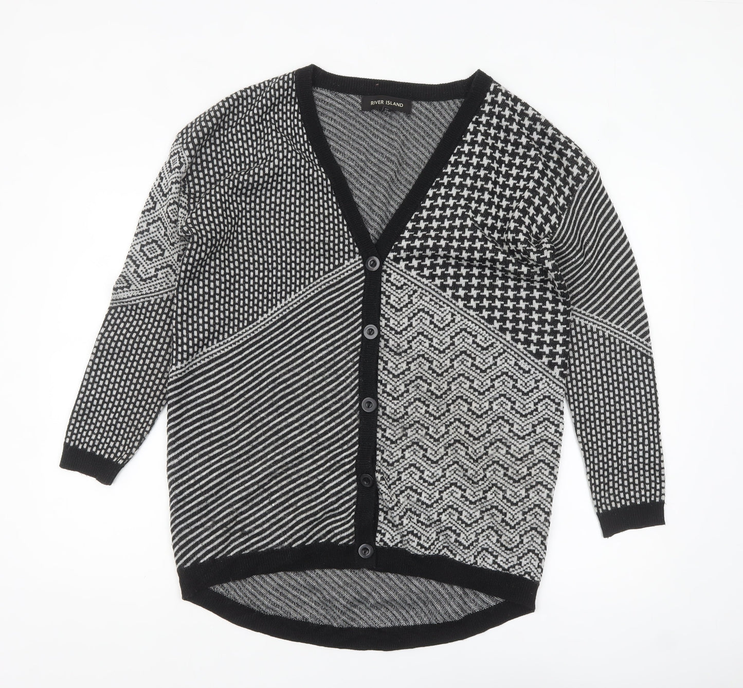 River Island Women’s Black & Grey Patch Knit Cardigan Size 12