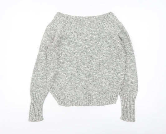 Hollister Women’s Grey Knit Boat Neck Chunky Pullover Jumper Size S
