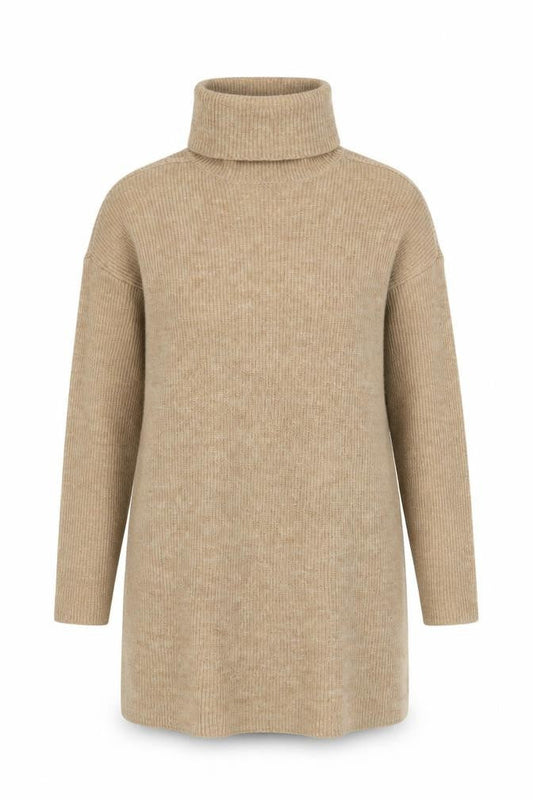 Front view of Only Women’s Beige Roll Neck Long Sleeve Tunic Jumper, size M