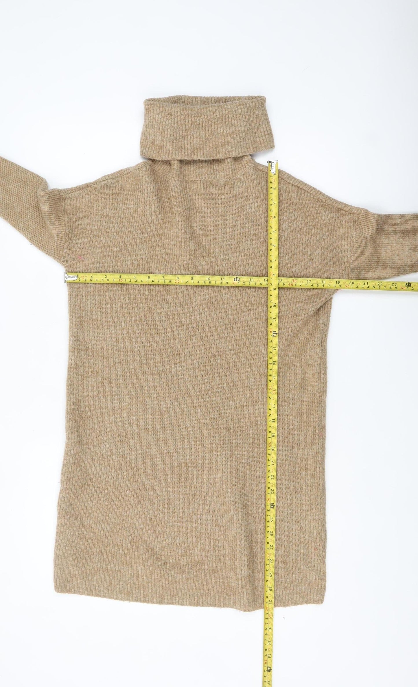 ONLY Women’s Beige Roll Neck Long Sleeve Tunic Jumper Size M